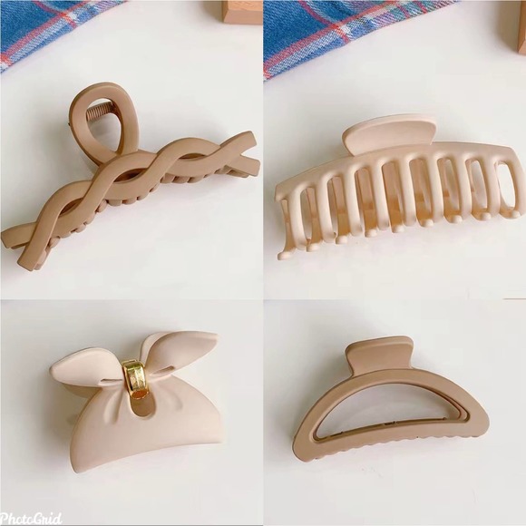 NEW Matte Hair Claw Clips 4 Pack in Beige and Milk Coffee - Picture 1 of 10